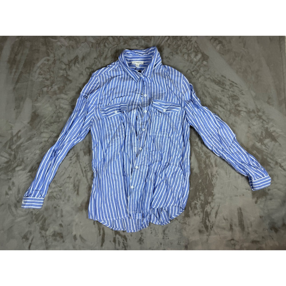 Beachlunchlounge Blue White Striped Button Down Shirt Long Sleeve Small